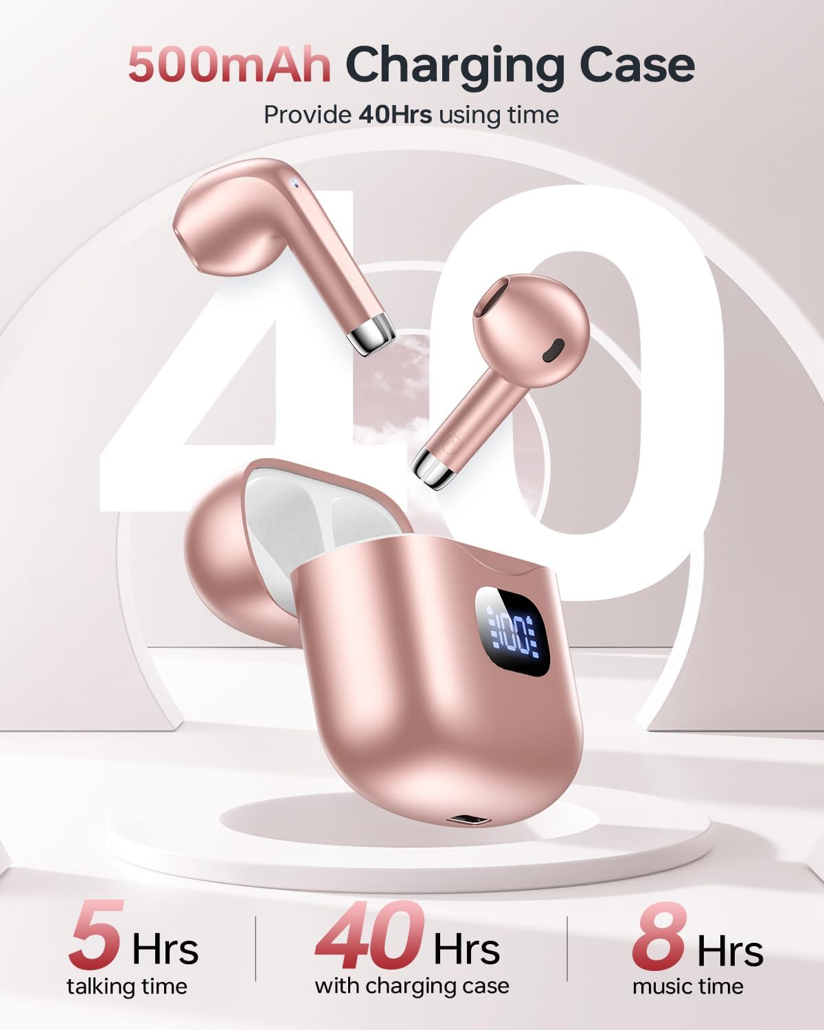 Wireless Earbuds, Bluetooth 5.3 Headphones 40Hrs Playtime with Charging Case, IPX5 Waterproof Stereo in-Ear Earphones with Microphone for iOS Android Cell Phone Sports Workout, Black