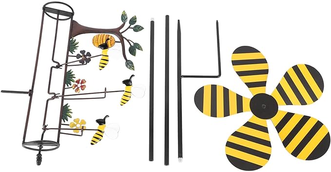 Wrought Iron Windmill Turning Small Bee Garden Stake