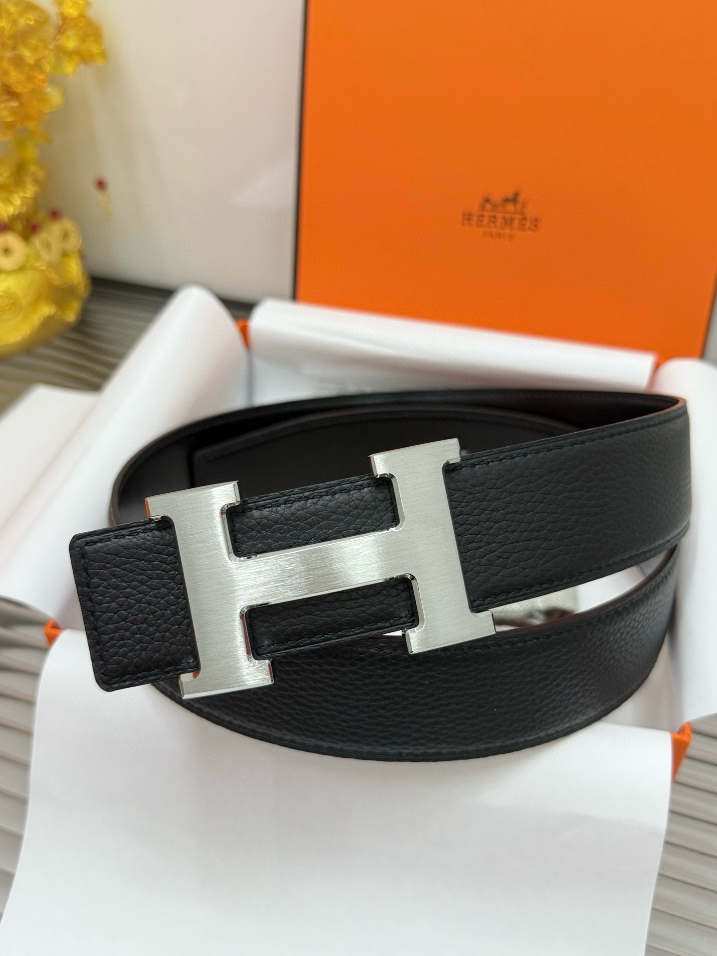 Hermès TOGO calfskin double-sided belt width 3.8CM