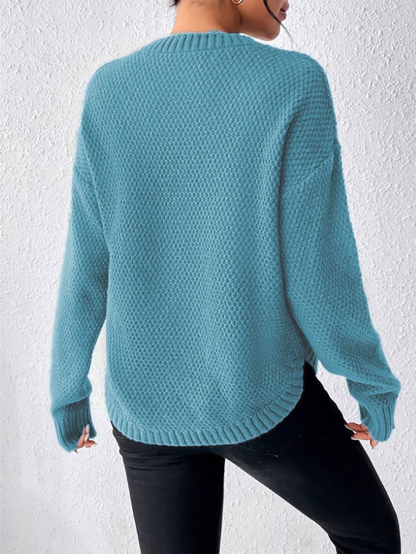 Women'S Round Neck Casual Solid Color Knitted Sweater