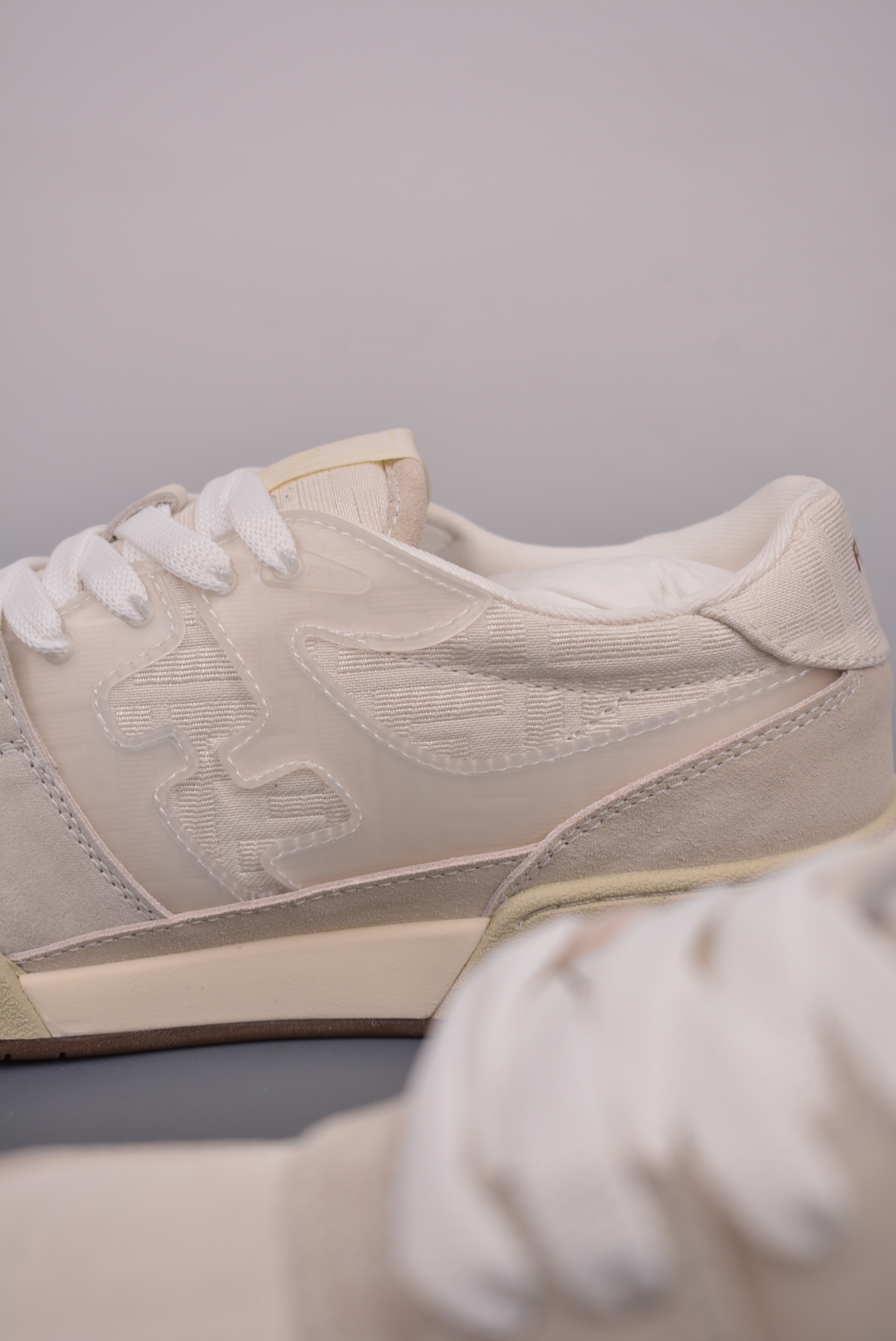 Fendi Match Sneaker Low Velcro Ivory Grey FF Jacquard 8E8470AQ6IF1NJ3