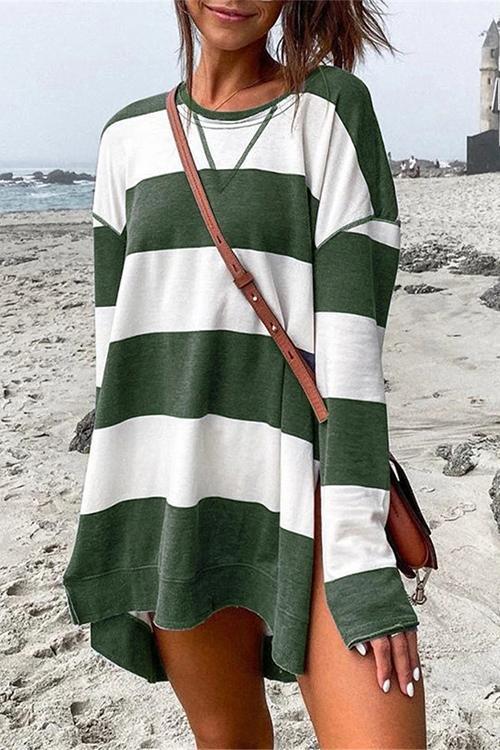 Heididress Striped Long Sleeves Side Split Pullover