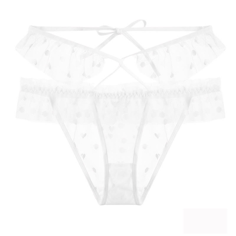 Polka Print See Through Lace-up Mesh G-String