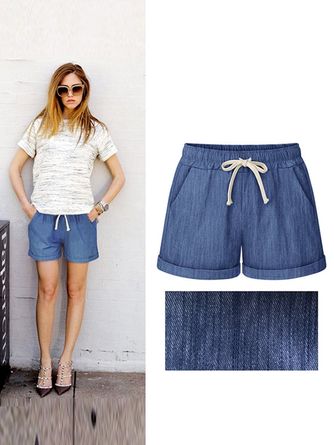 Women's Casual Solid Tie Slub Cotton Shorts
