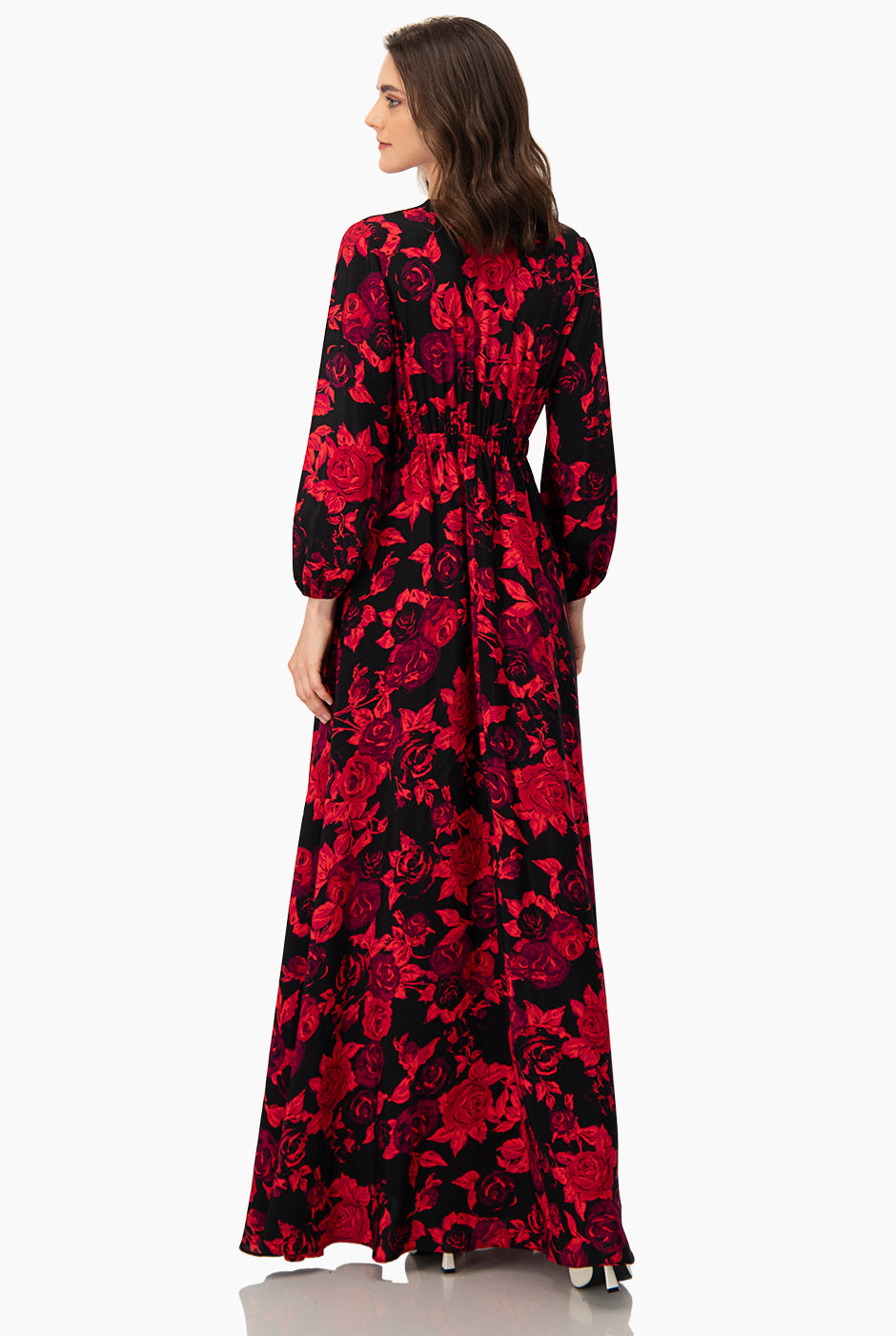 Vestido maxi estampado y escote V