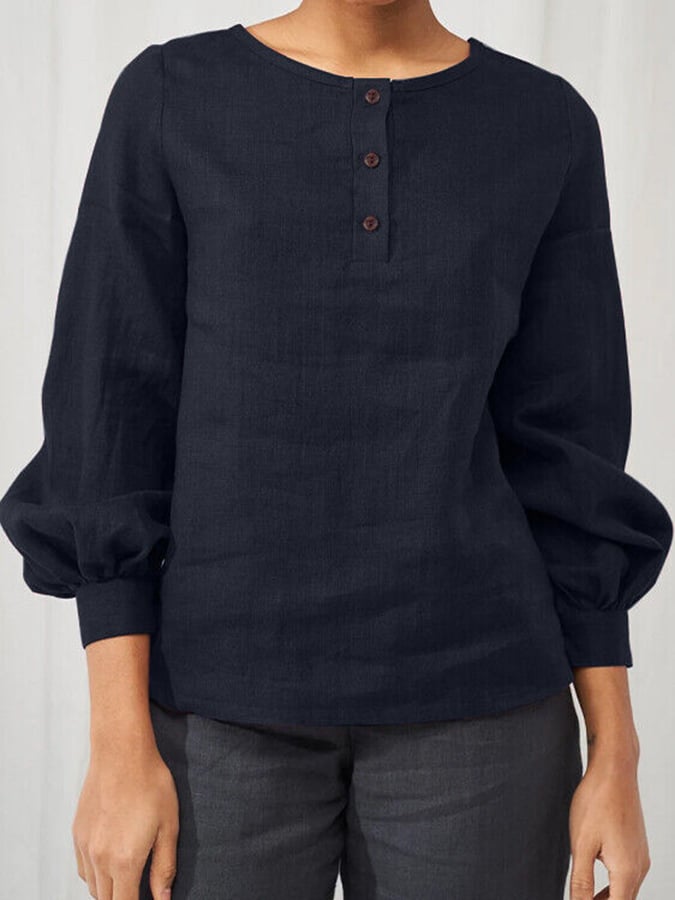 Women's Round Neck Long Sleeve Loose Design Casual Shirt