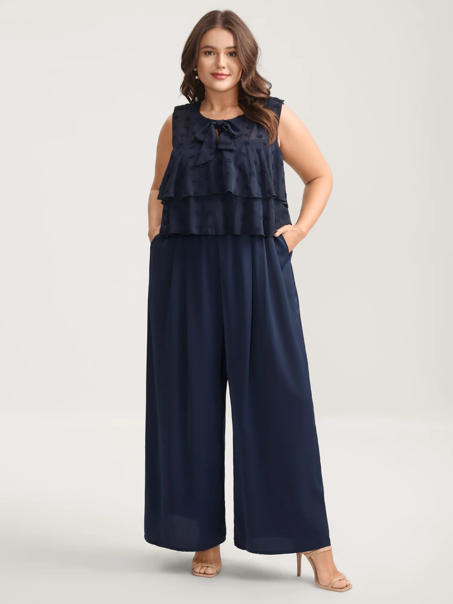 Polka Dots Adjustable Shoulder Sheer Jumpsuit
