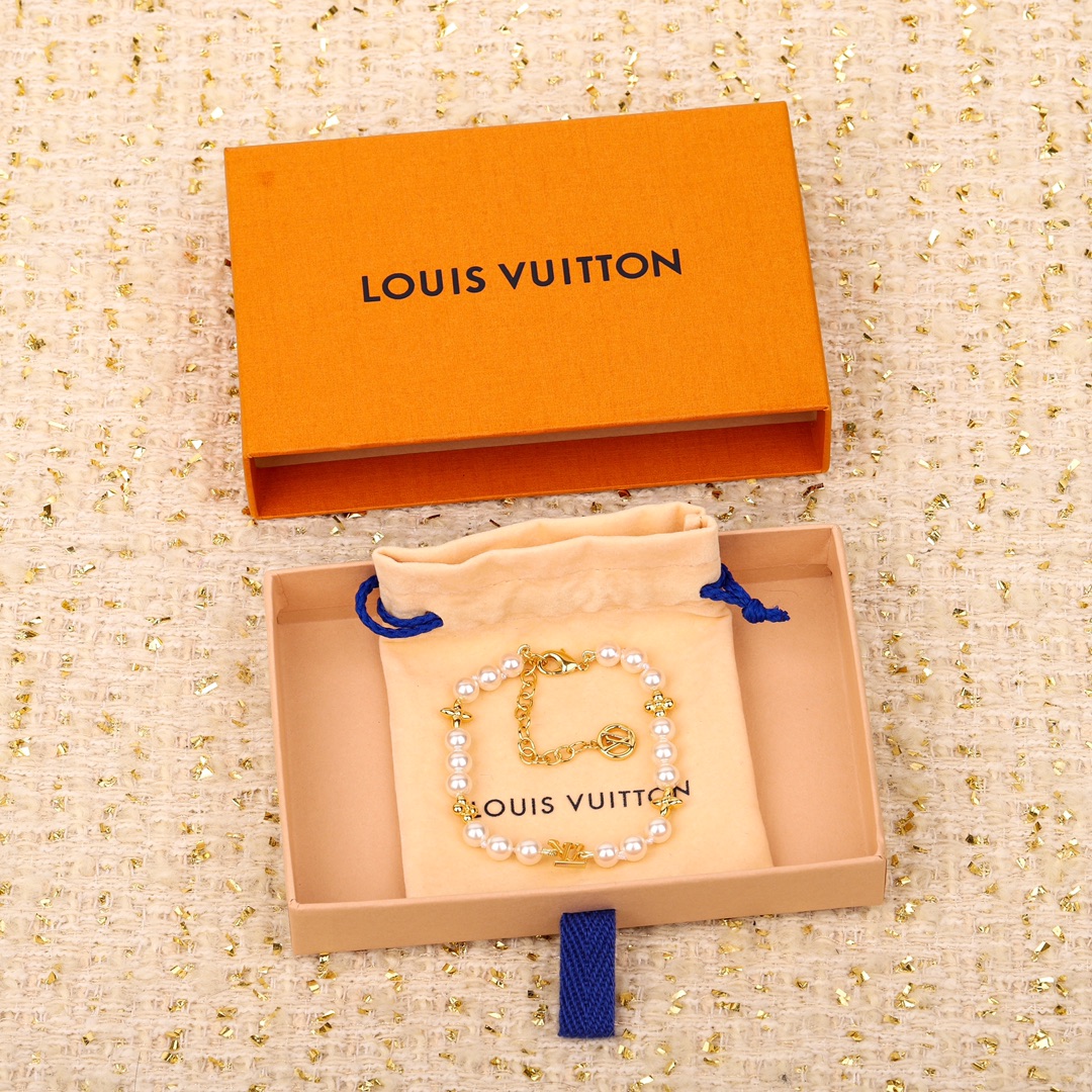 Louis Vuitton Gold Flower Pearl Bracelet