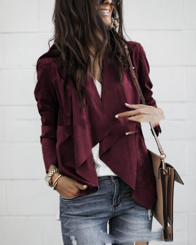 Lapel Solid Color Deerskin Velvet Medium Long Women's Small Coat