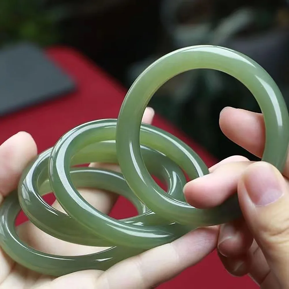 Hotan Jade Bangle Bracelet For Women Natural Green Jade Chalcedony Charm Jadeite Handring Jewelry Accessories Holiday Gifts