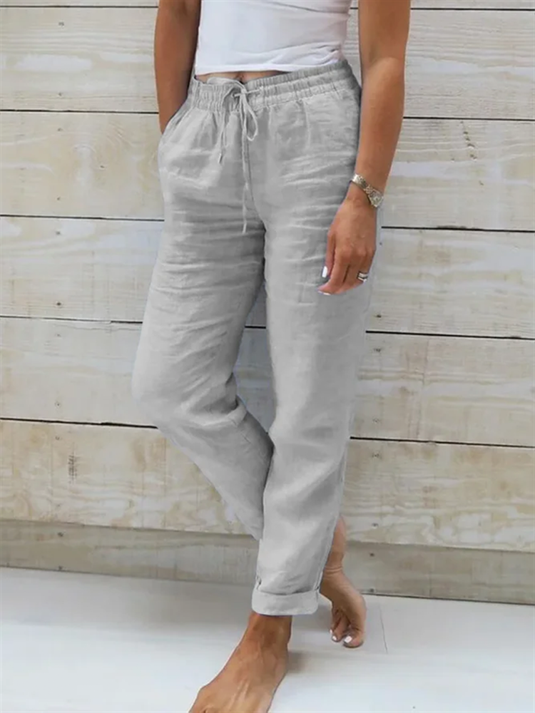 Solid Color Elasticated Waist Casual Pants