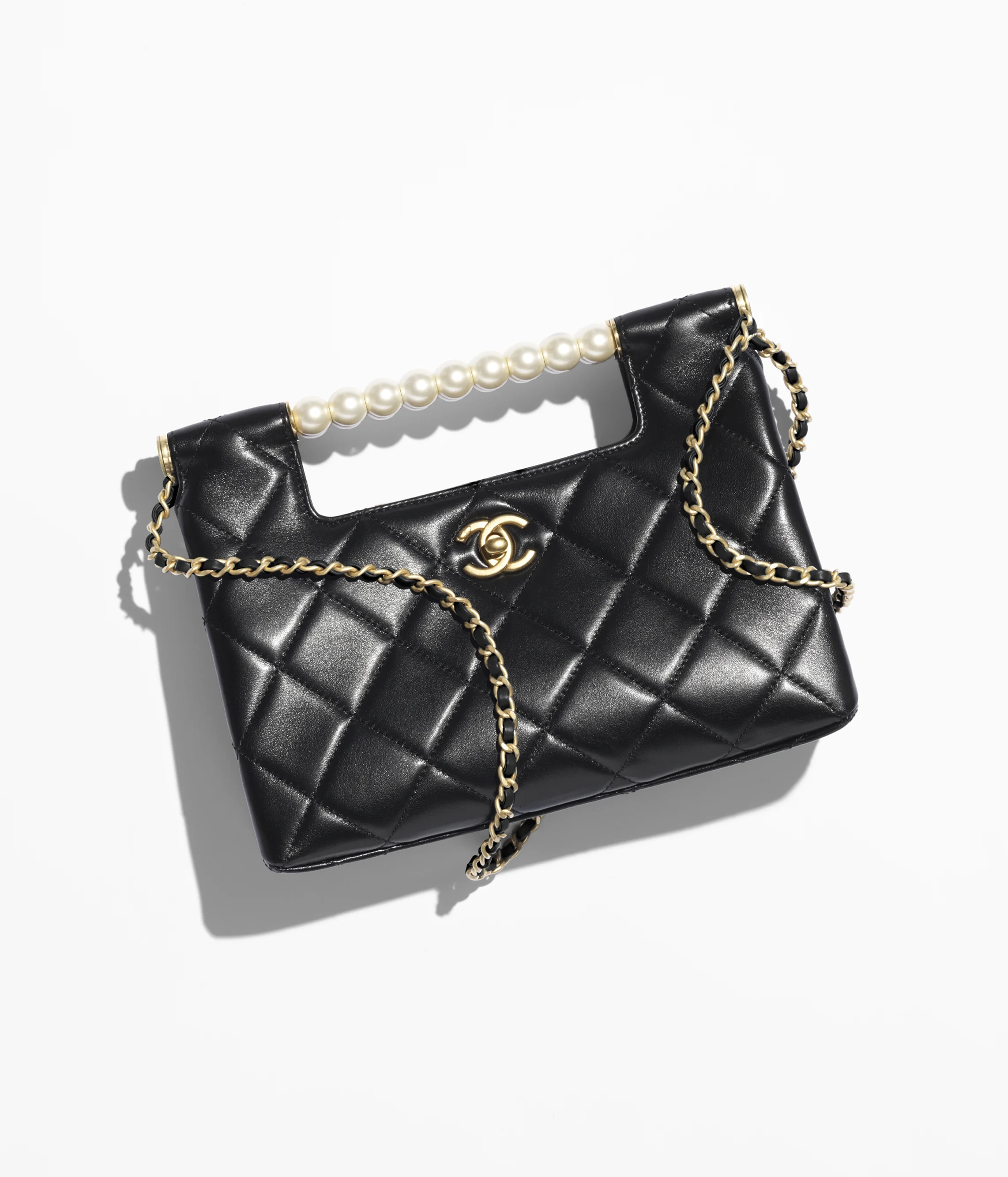 Chanel Small Shopping Bag Shiny Lambskin, Imitation Pearls & Gold-Tone Metal Black AS5413-B19658-94305