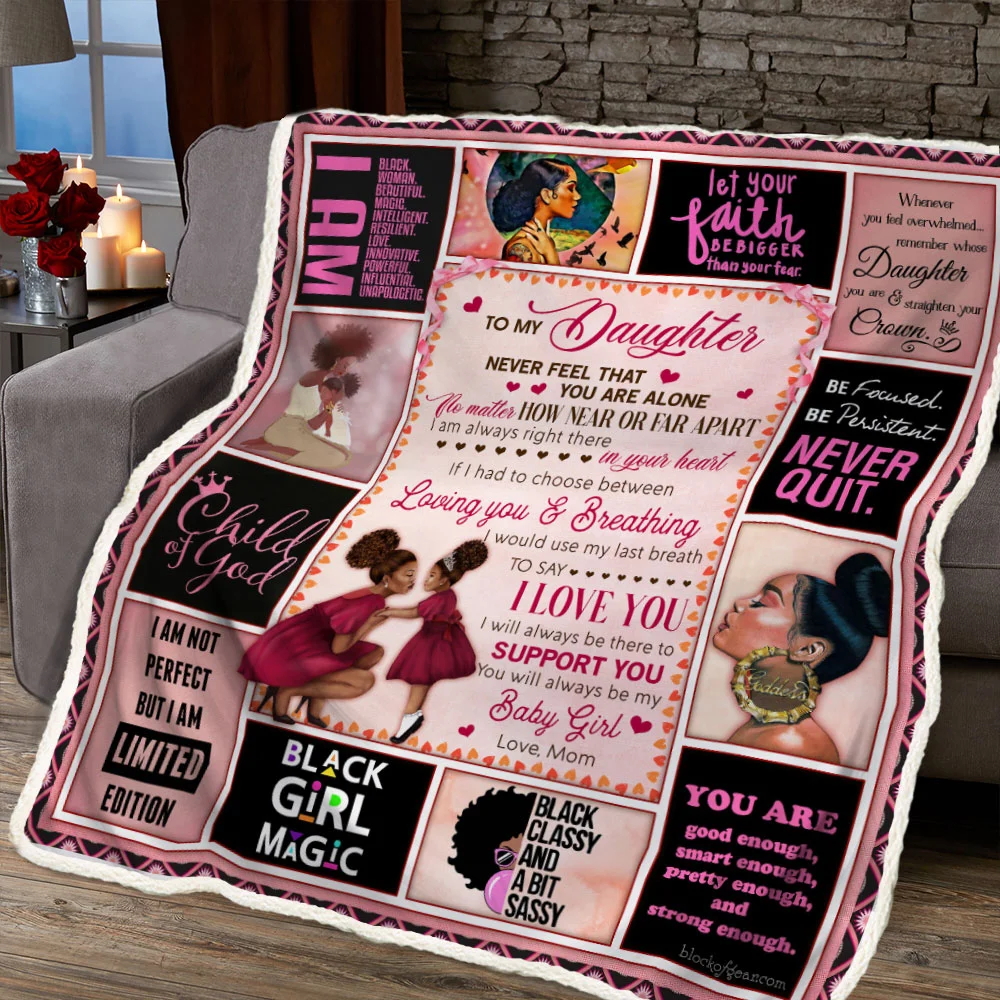 My Daughter, I Will Always Be There To Support You, Love Mom, Black Woman Sofa Throw Blanket