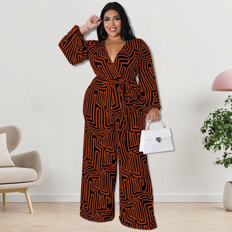 Plus Size Women Clothes Long Sleeve One Piece Straight Leg Pants