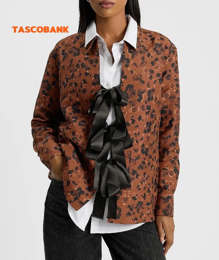 Printed Quilted Bow Front Shacket
