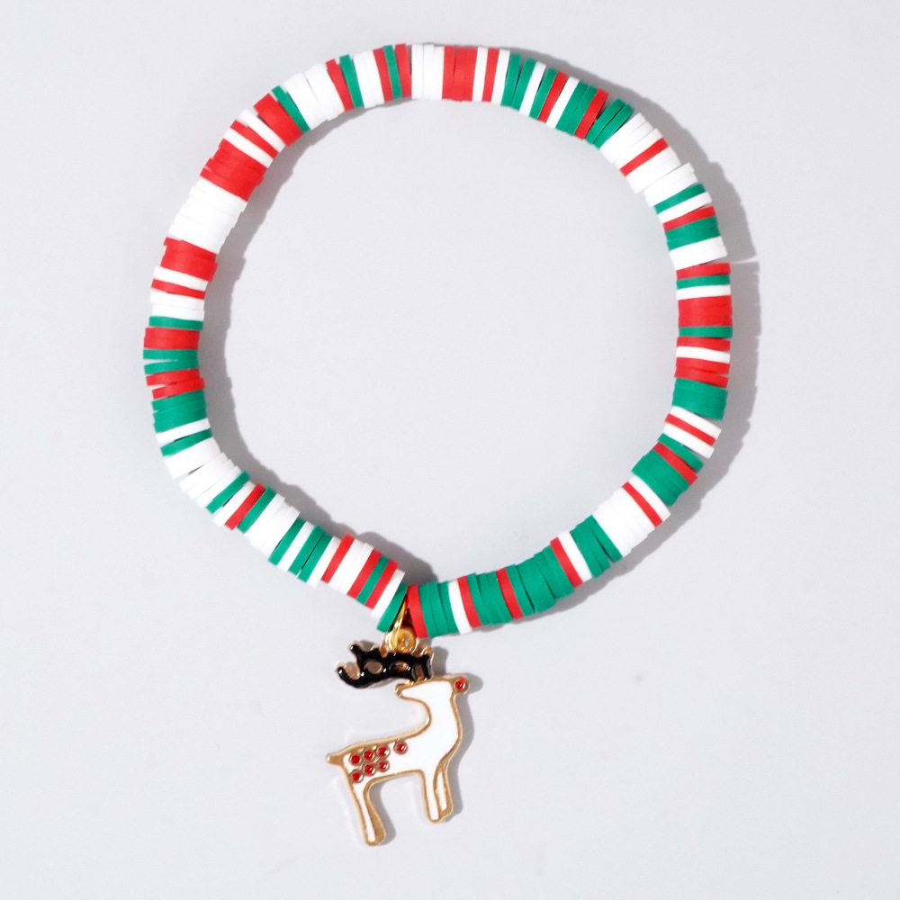 Christmas hand colored polymer clay beaded bracelet set gift