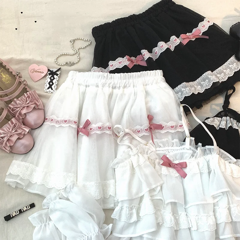 Sweet Love Lace Trim Bow Skort