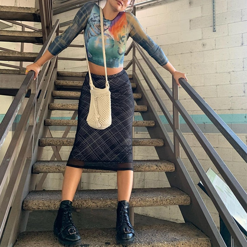 Grunge ‘90s Long Plaid Skirt