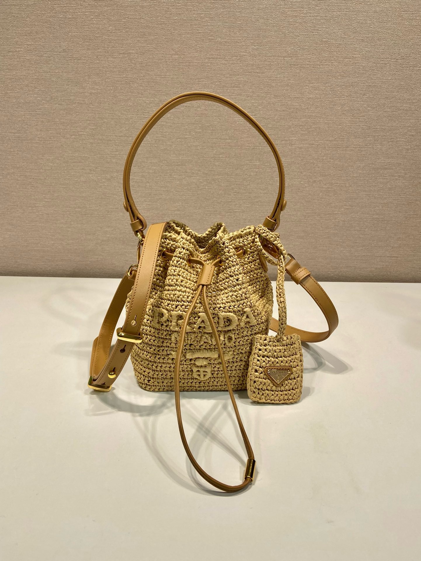 Prada Straw Bucket Bag 1BE068