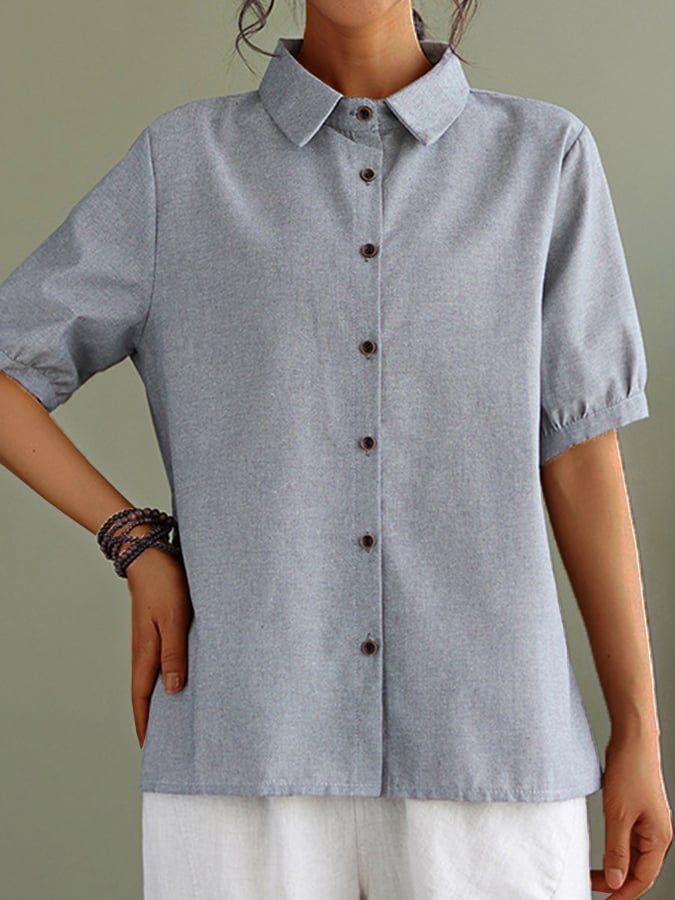 Women's Irregular Hem Round Neck Casual Cotton And Linen Shirt