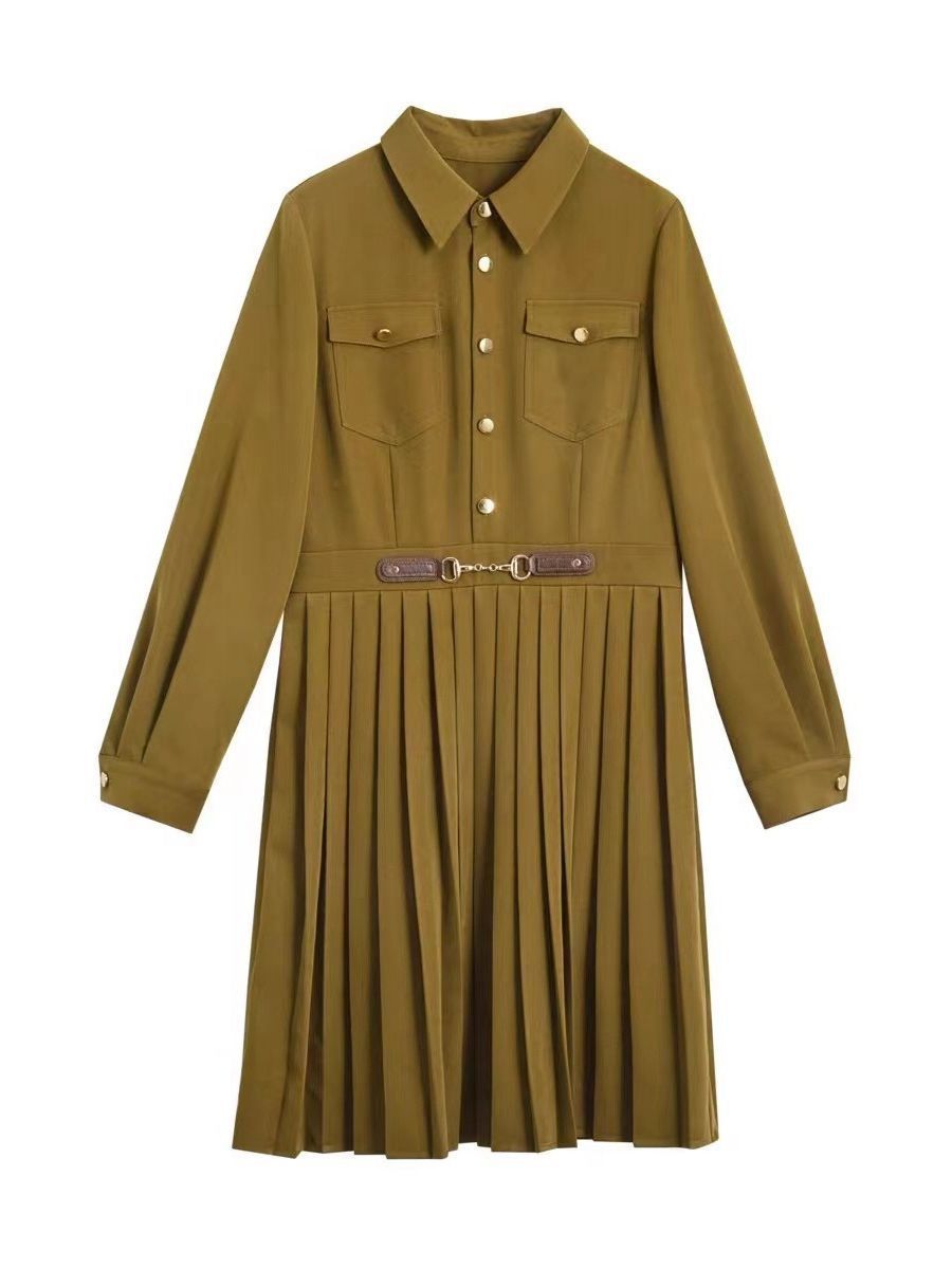 Lapel Loose Long Sleeve Elegant Dress