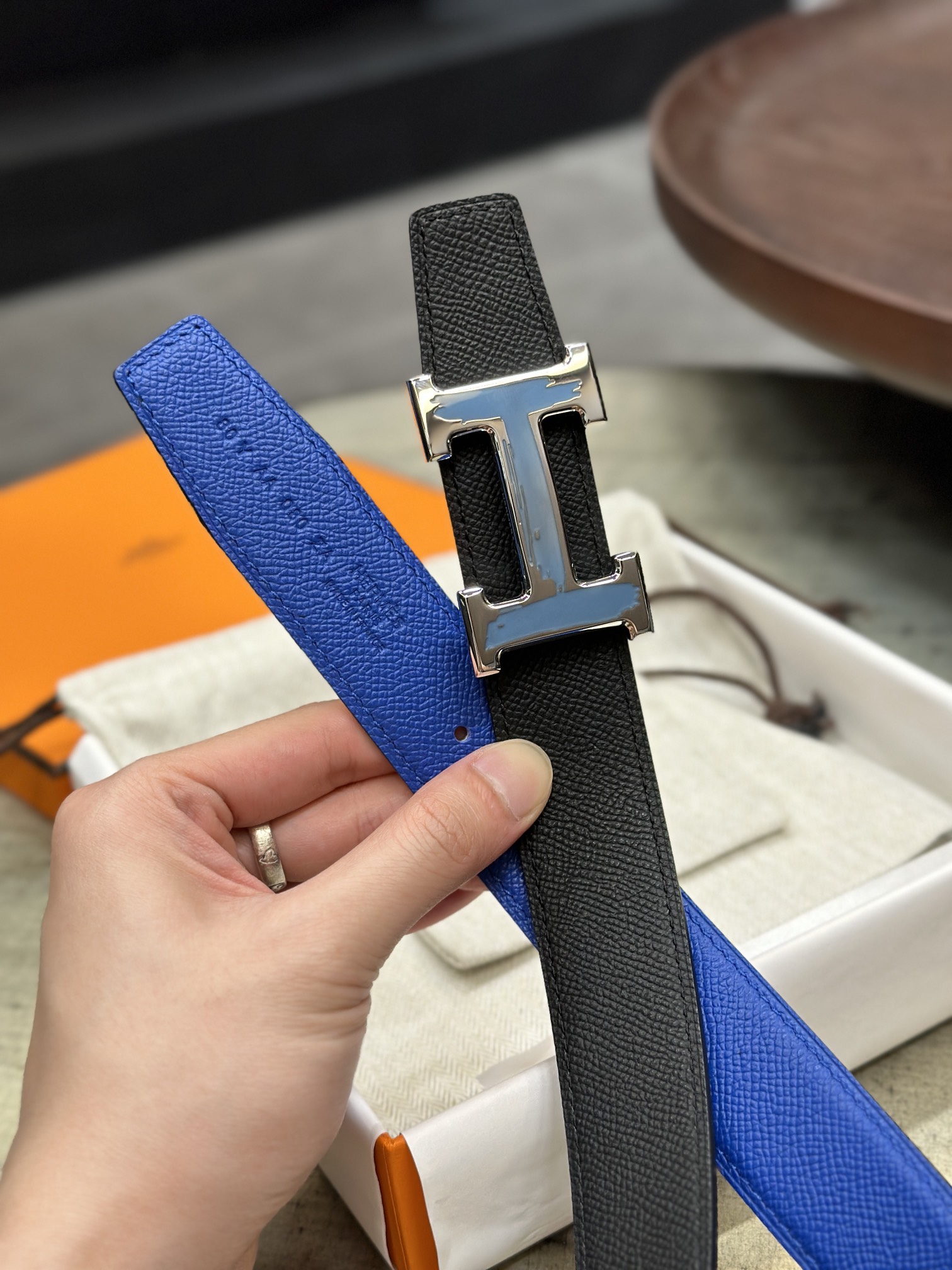 Hermès epsom double-faced calfskin belt 3.2CM wide
