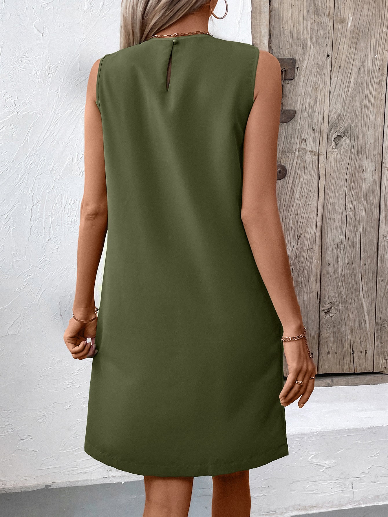 Women Clothing Office Dress Loose Sleeveless Round Neck Dress Women