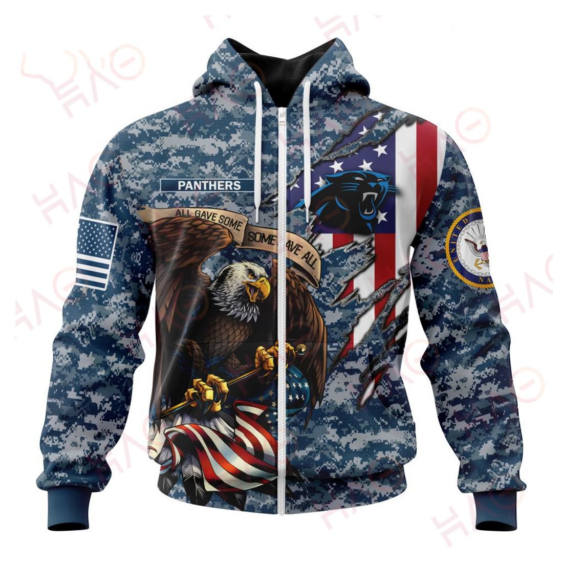 CAROLINA PANTHERS 3D HOODIE US NAVY VETERANS