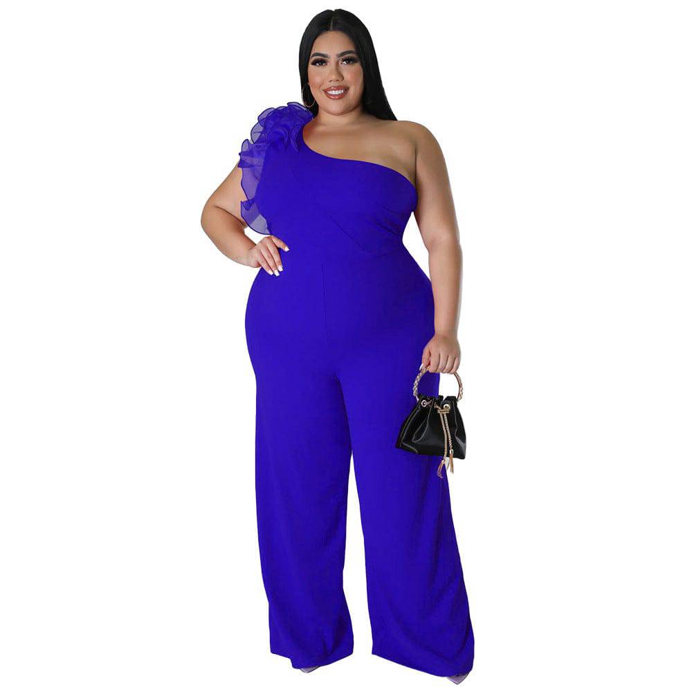 Plus Size Women Clothes One Shoulder Voile Wide Leg Pants for Women