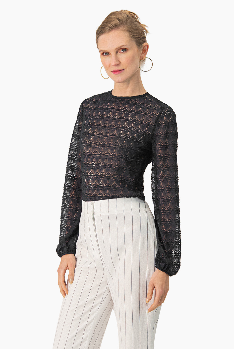 Blusa recta de manga larga marino