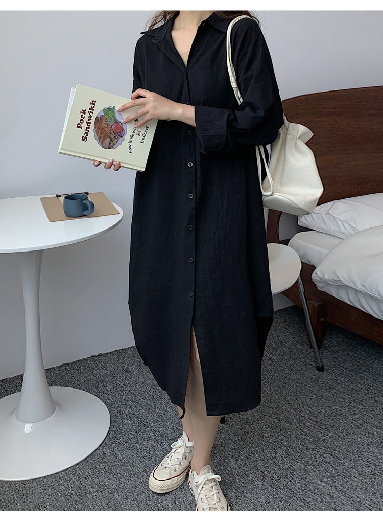 Shirt Dress High Grade Summer Women Niche Age Reducing Solid Color Loose Fitting Maxi Dress