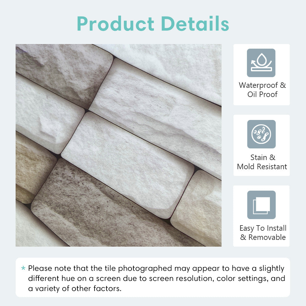 White and Gray Stone Peel and Stick Tile Stickers