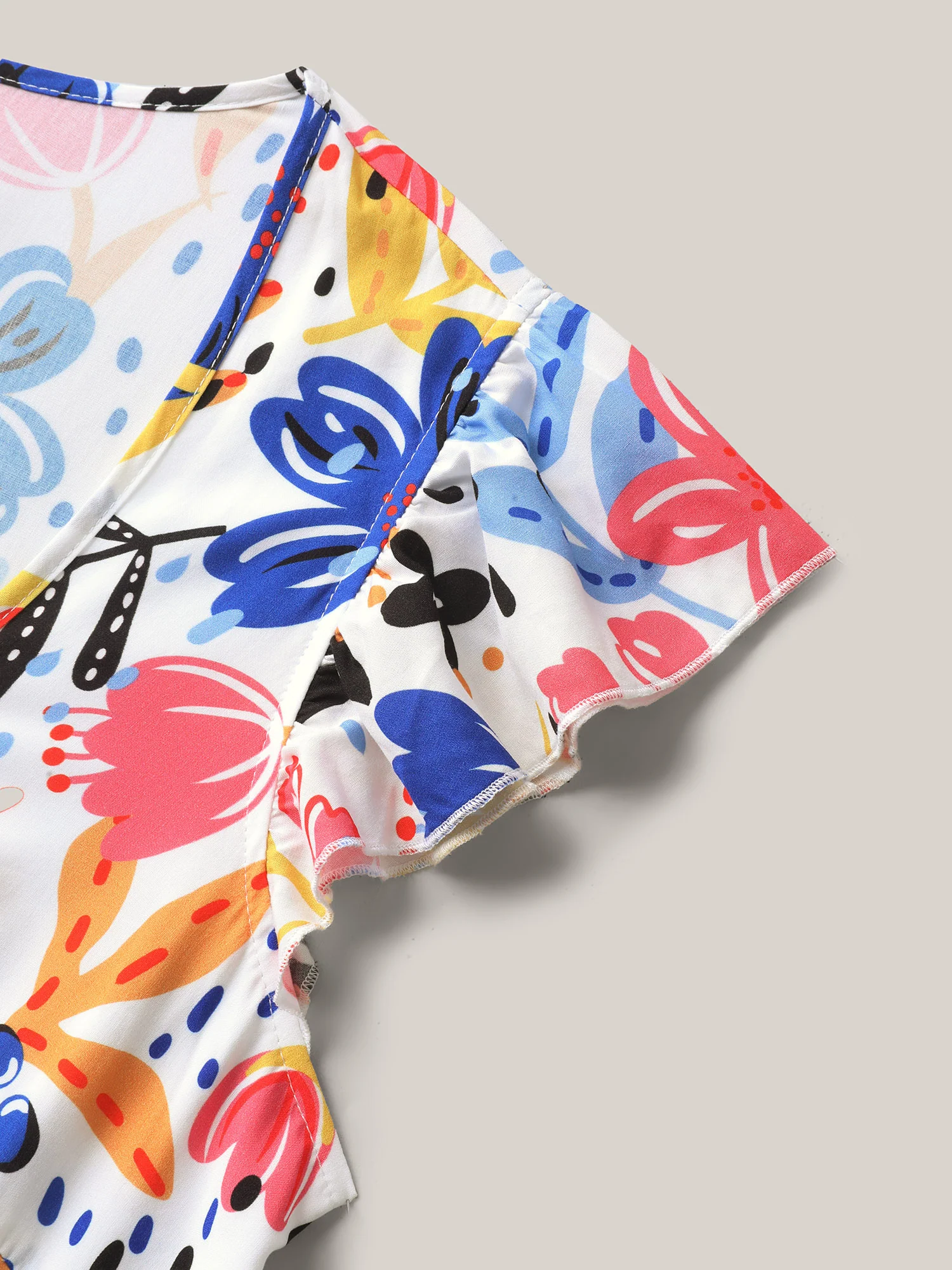 Rayon Fun Floral Print Ruffled Sleeve Midi Dress