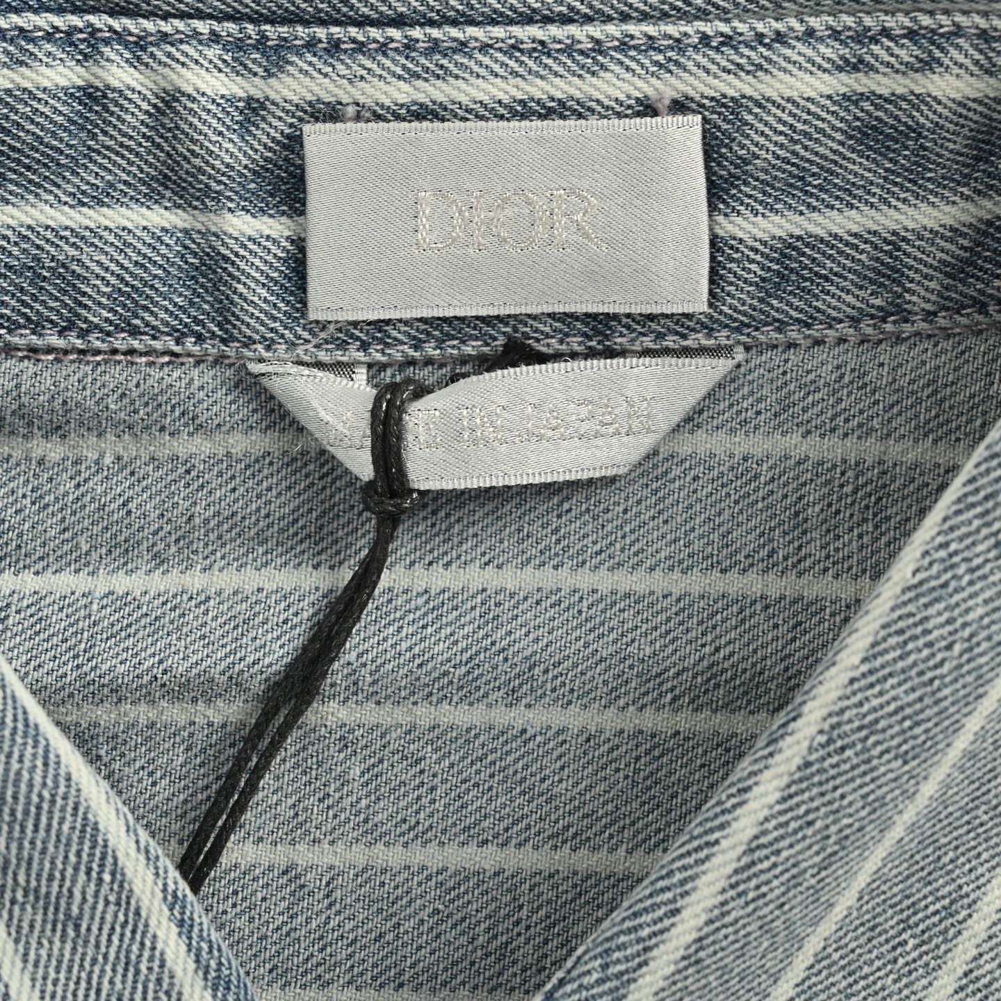 Dior 25ss embroidered lettering striped washed denim short-sleeved shirt