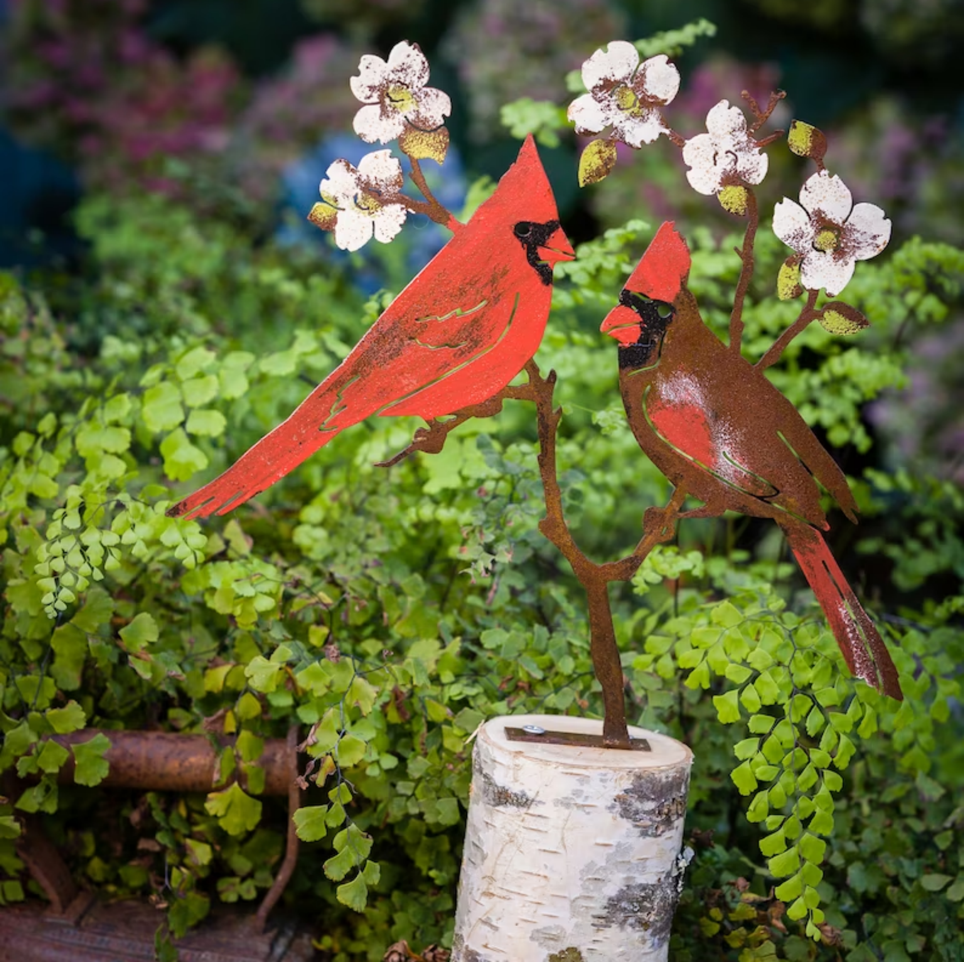 Hand painted metal bird metal garden art decoration on spring willow garden stake