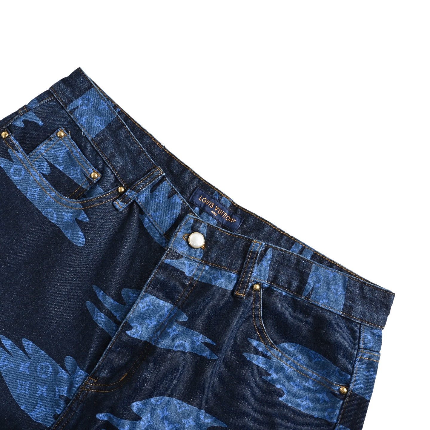 Louis Vuitton 25ss blue sky and white clouds print denim shorts