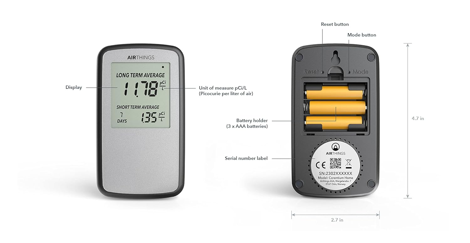Airthings Corentium Home Battery Operated Digital Radon Detector