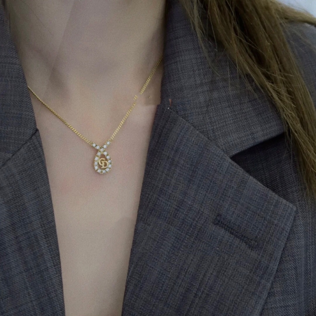 Dior CD diamond drop necklace