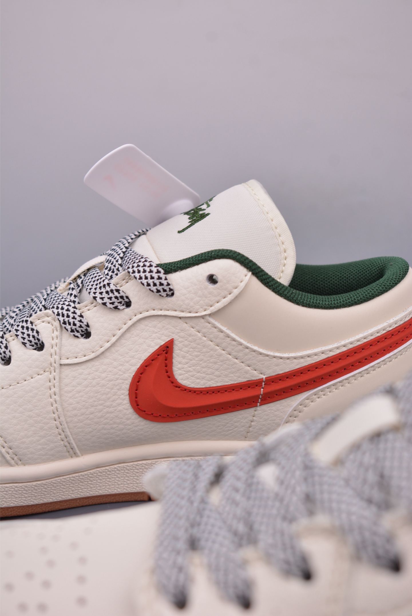 Stussy x Nike Air Jordan 1 Low OGAJ1 Basketball Shoes Off-White, Red and Green