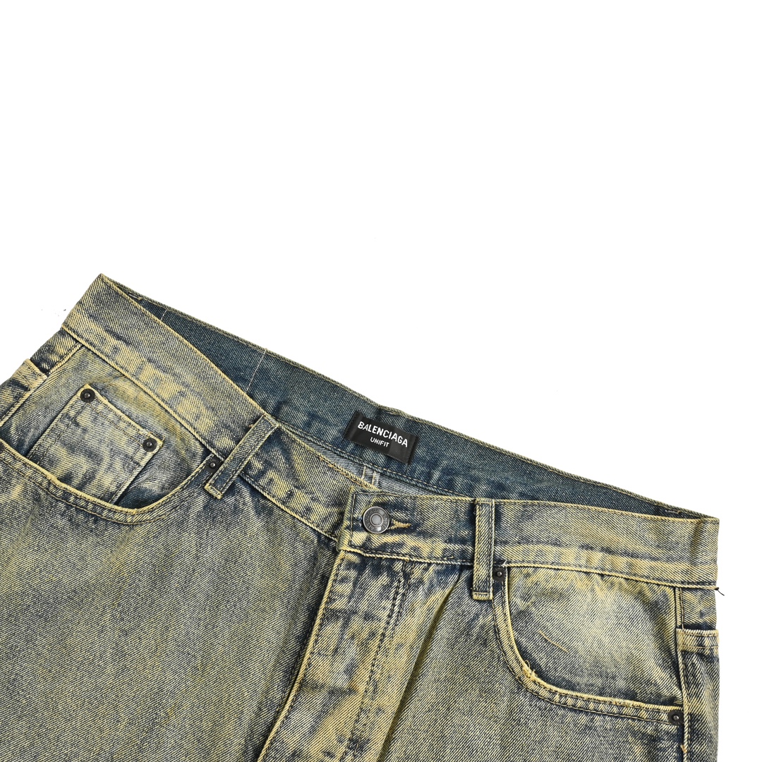Balenciaga 24Fw washed wide-leg distressed jeans