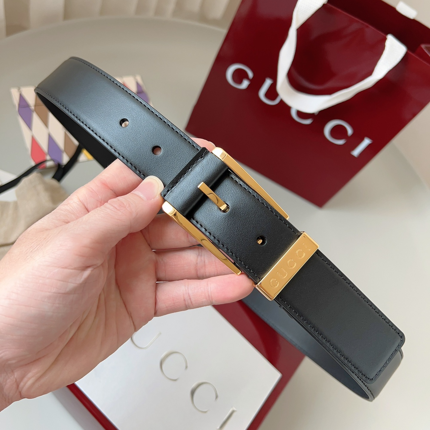 Gucci pin buckle leather belt 3.5cm wide