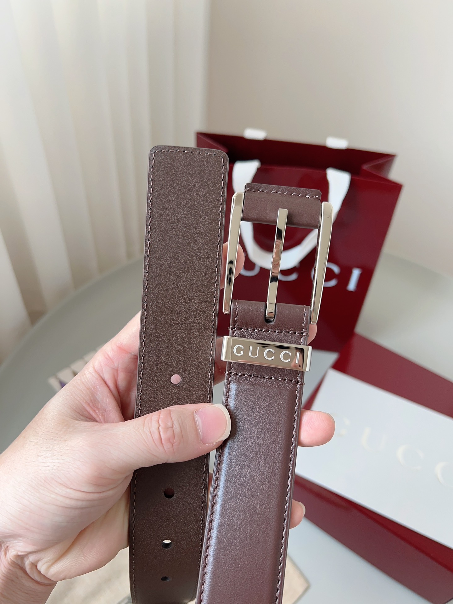 Gucci pin buckle leather belt 3.5cm wide