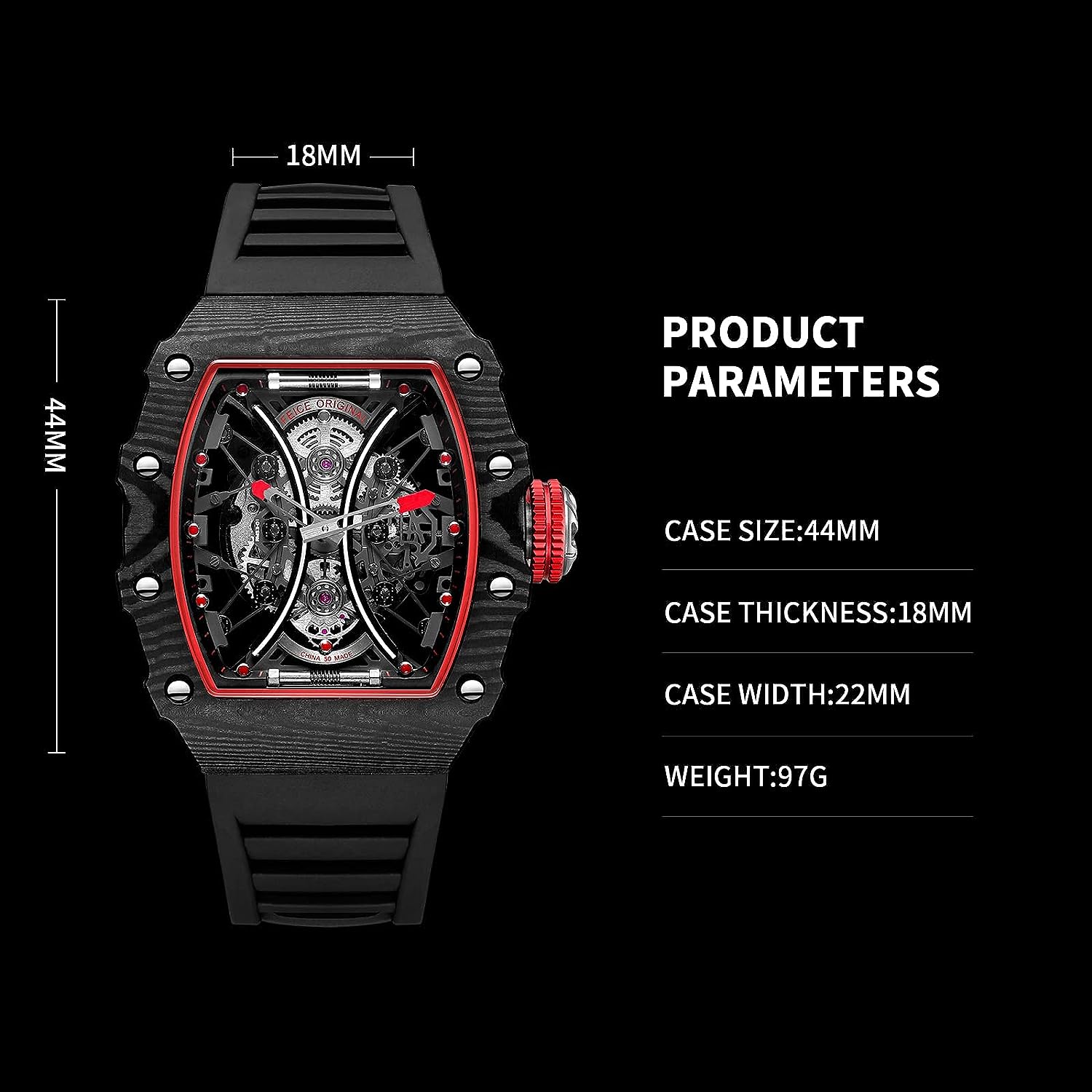 FM602 Automatic Watches Luxury Sapphire Mirror Skeleton Mechanical Wat