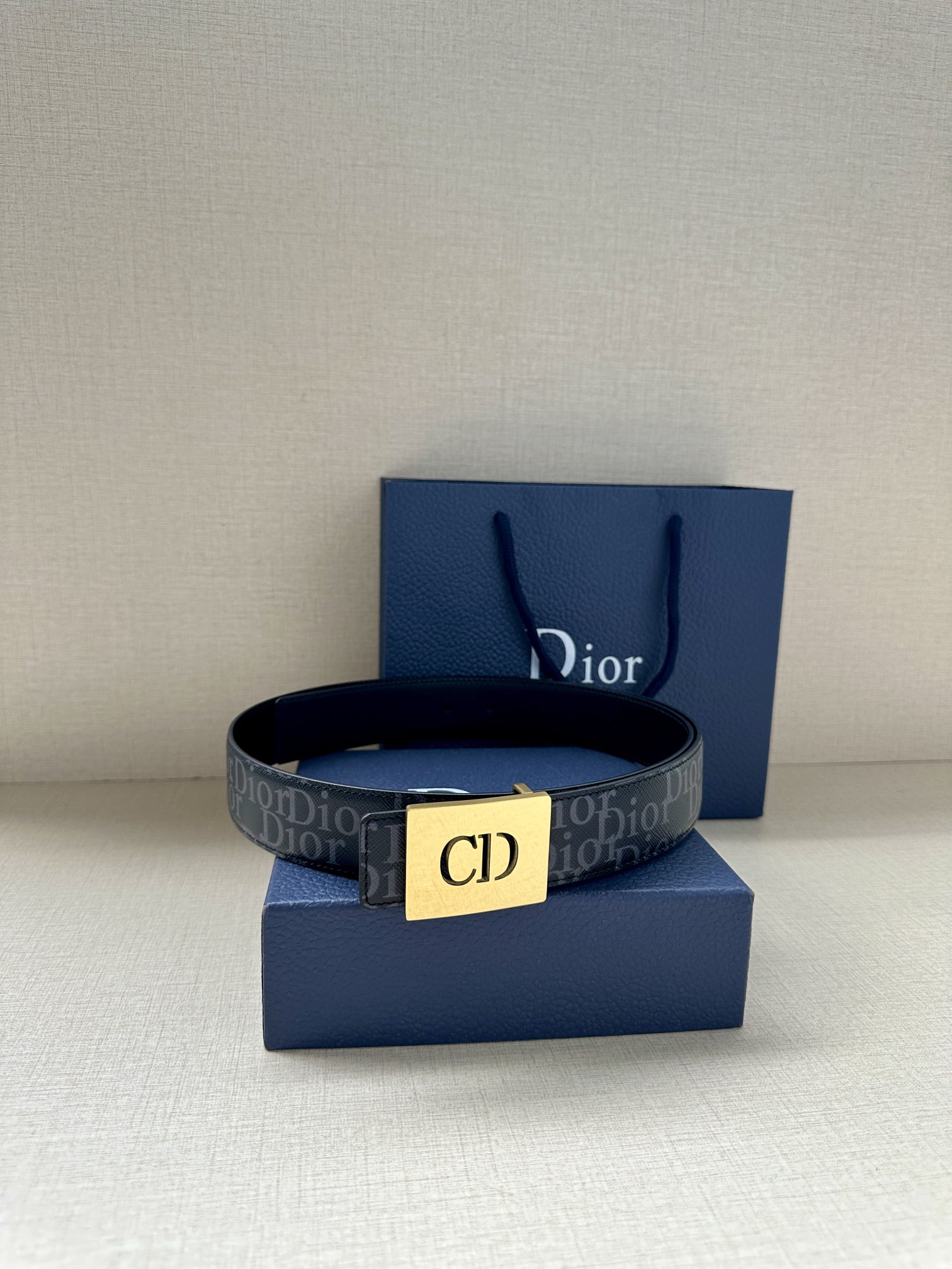Dior CD Icon print leather belt 3.5CM wide