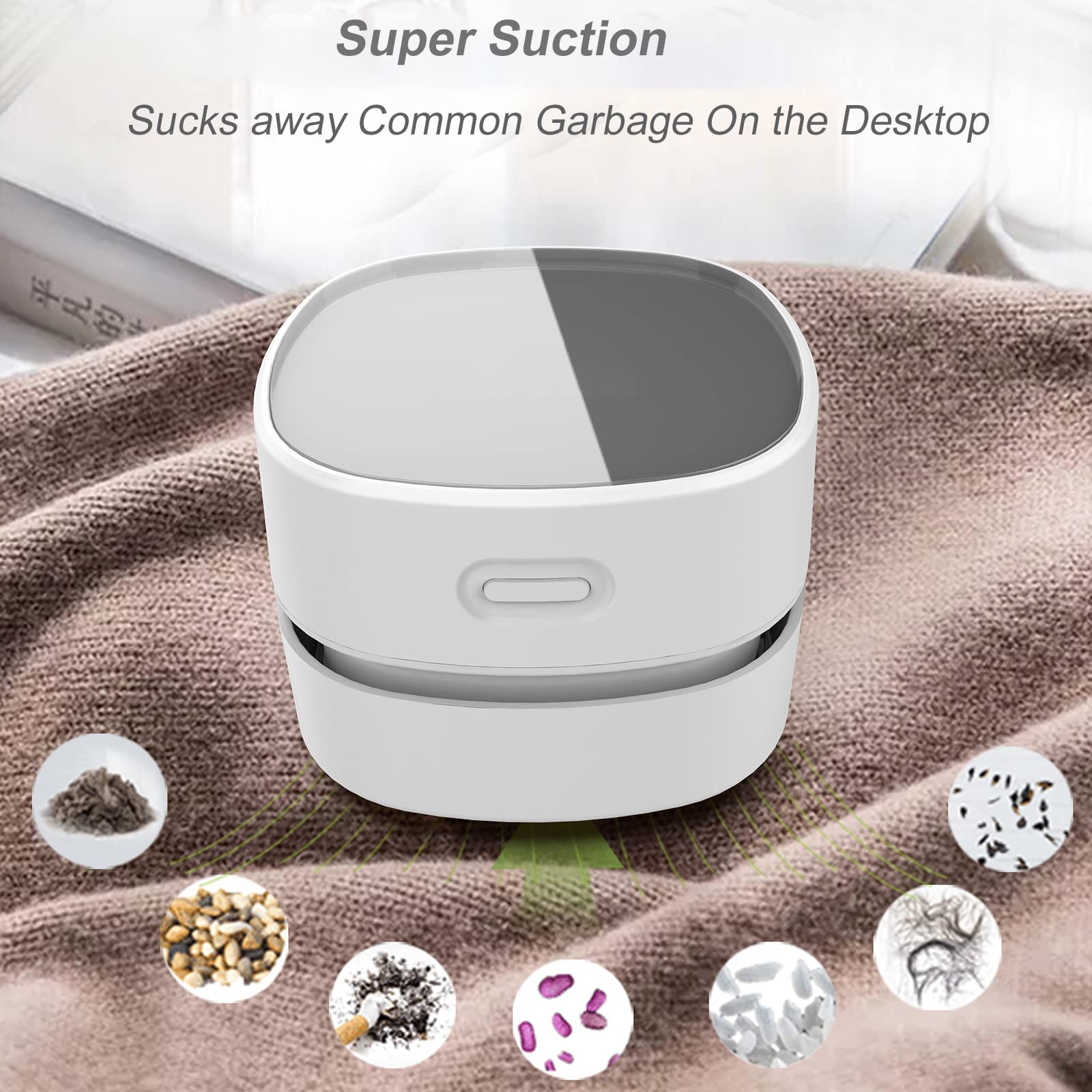 Desktop Vacuum Cleaner,Mini Table dust Sweeper Energy Saving,High Endurance up to 400 mins,Cordless&360º Rotatable Design for Cleaning Hairs,Crumbs,Computer Keyboard