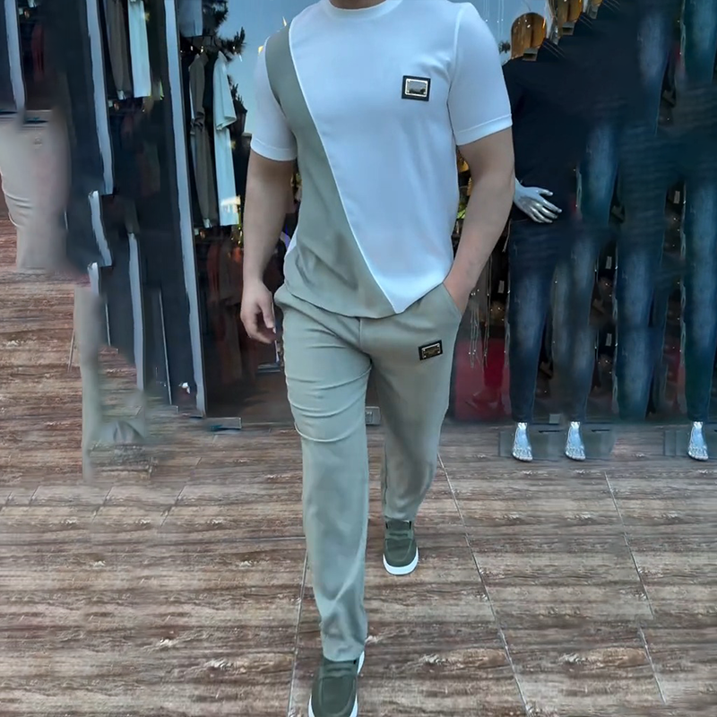 Men's Casual Crew Neck Top and Pants Set