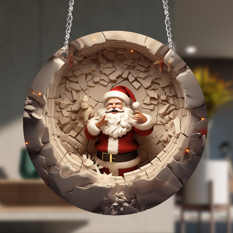 🎁🎁Santa Claus 3D Wall Breakthrough Acrylic Decoration - 🎅🎅A traditional round hanging ornament for the holiday season