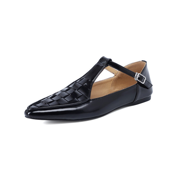 Fashion Pointed Flat Gold Leather Women's Shoes
