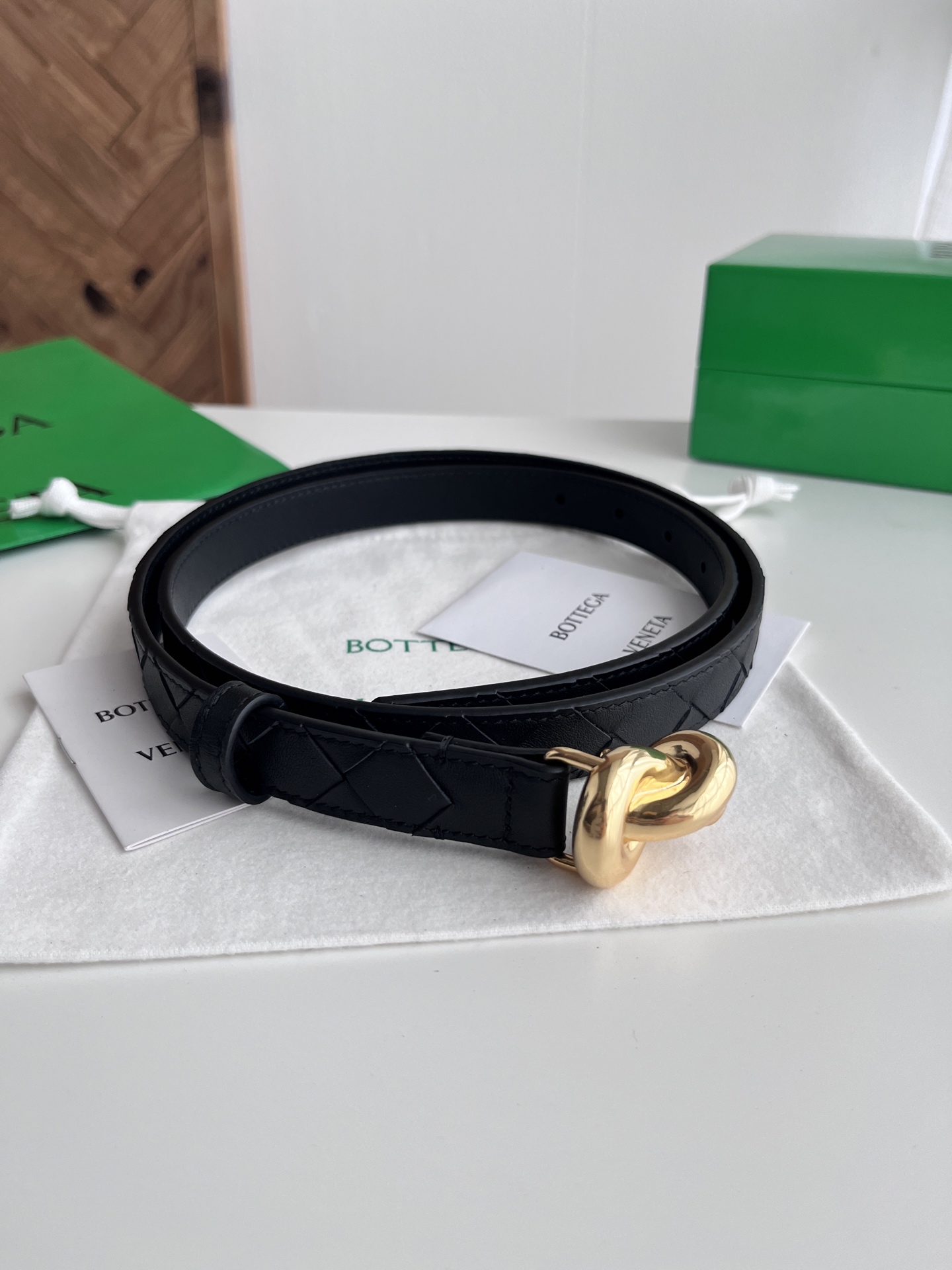 Bottega Veneta intreccio woven cowhide double-sided belt width 2.0cm