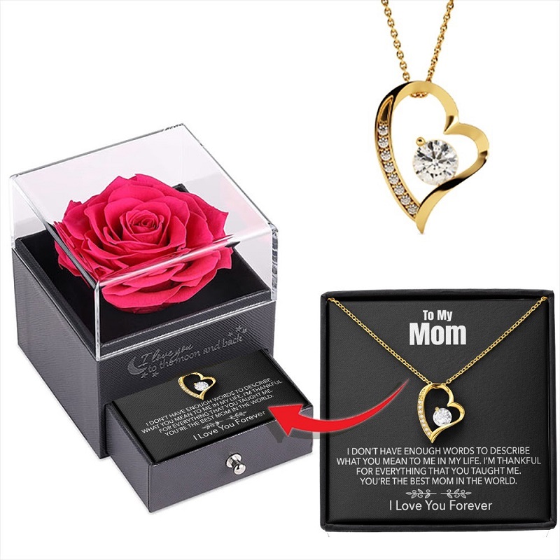 ON SALE🔥To My Mom - Forever Rose with I Love You Heart Necklace
